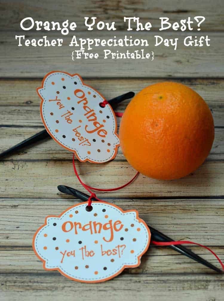 Teacher Appreciation Day oranges with gift tags.
