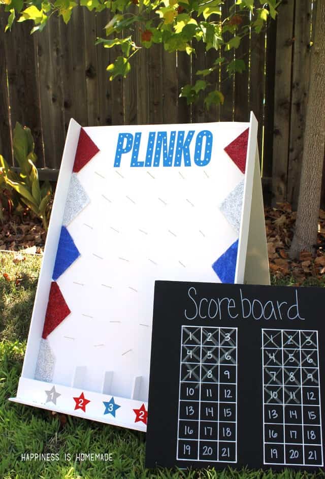 Easy DIY Lawn Games - Outdoor Plinko Game with a scoreboard.