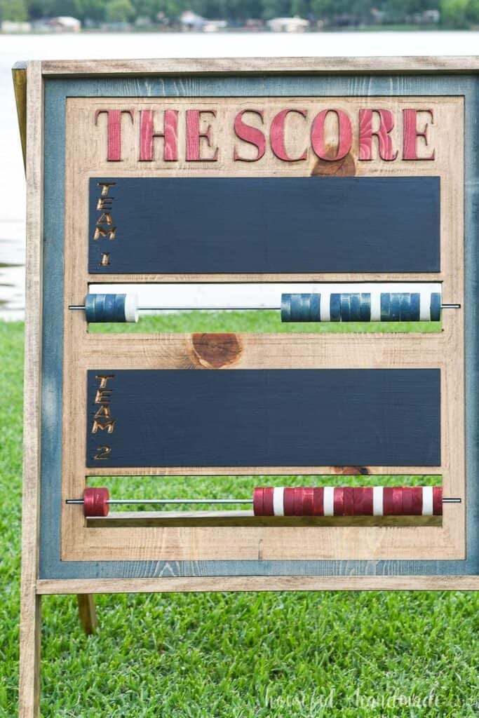 Outdoor Scoreboard pictured outdoors.