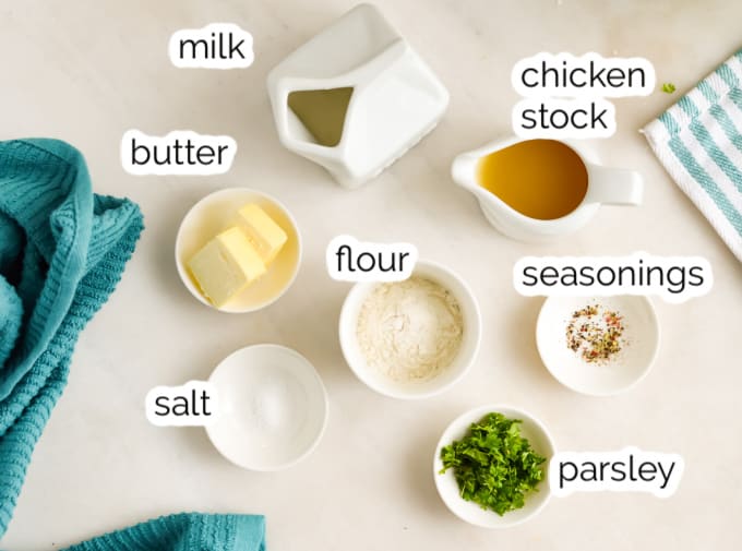 Labeled ingredients for making cream soup substitute.