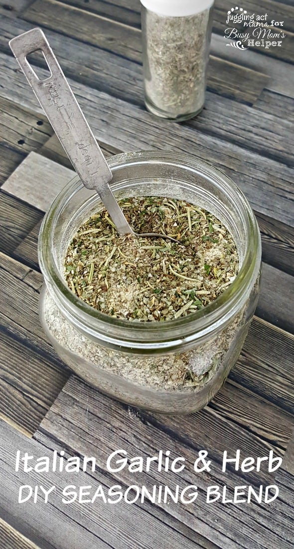 Glass jar filled with homemade Italian seasoning.