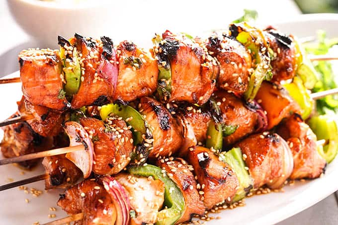 Teriyaki Chicken Skewers on a platter.