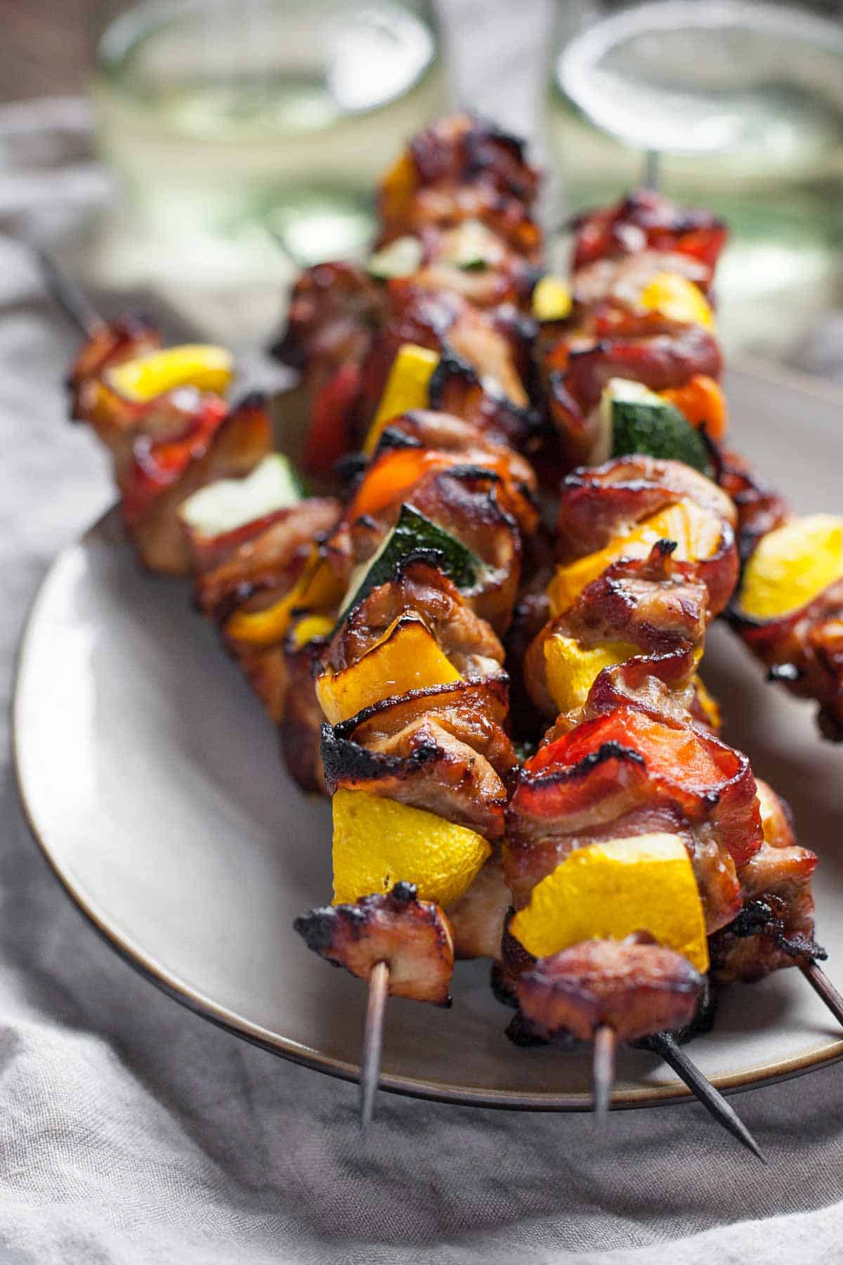 Maple Balsamic Chicken and Bacon Skewers