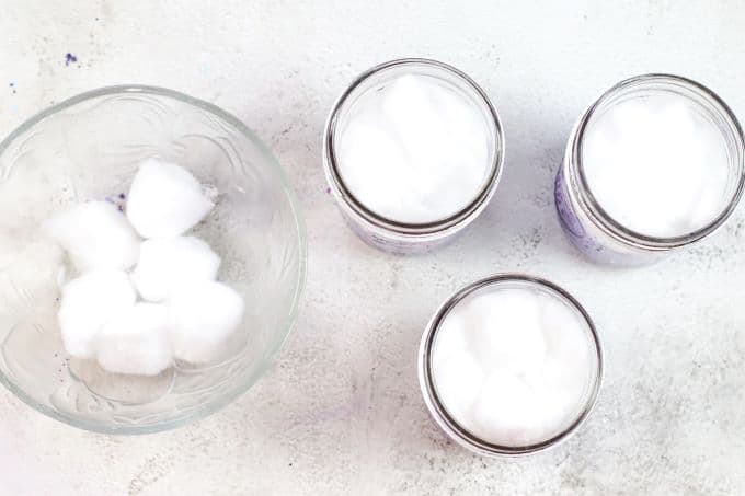 third layer of cotton placed over the glitter layer