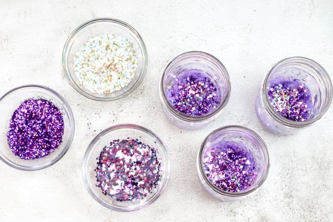 glitter added to jars