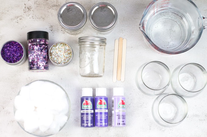 Materials for making DIY Galaxy Jars