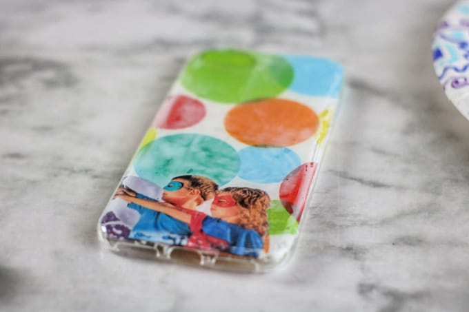 DIY phone case design with photo with tissue paper background.