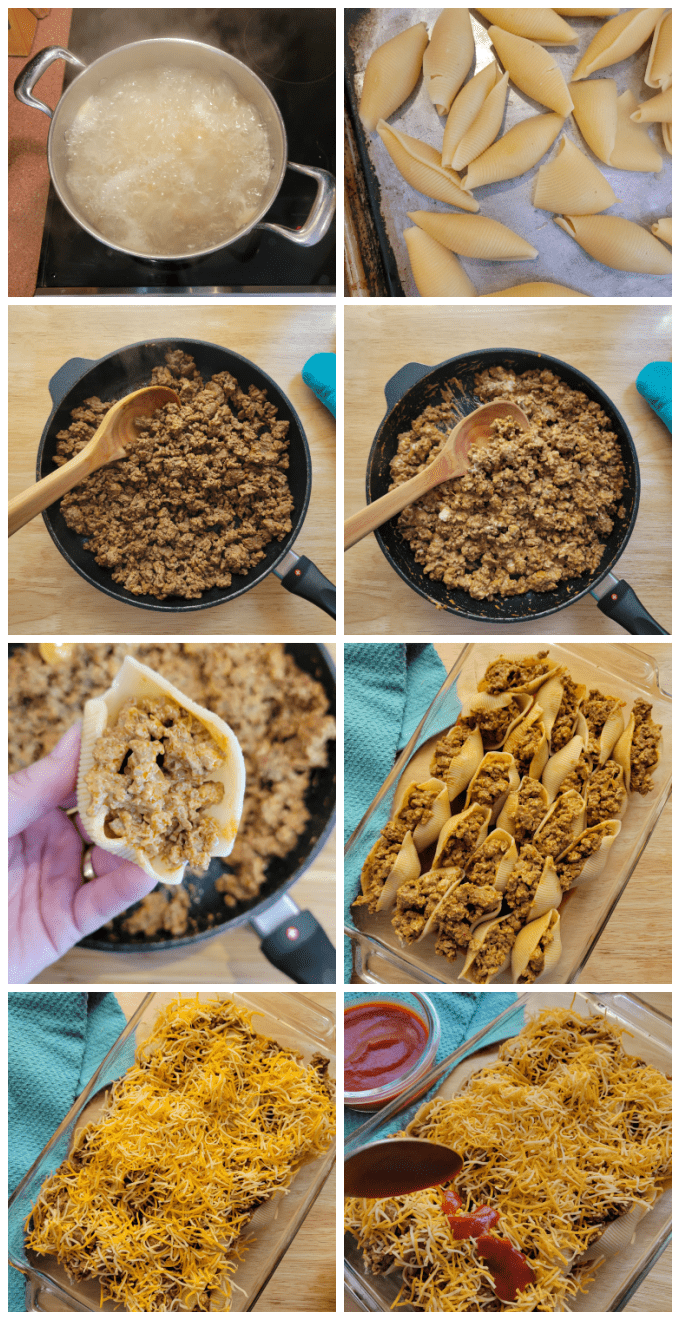 How to Make Taco Stuffed Shells collage image.
