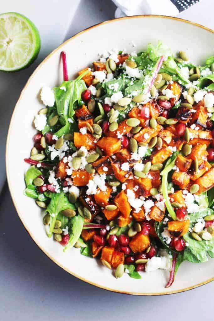 Top down view of sweet potato salad.