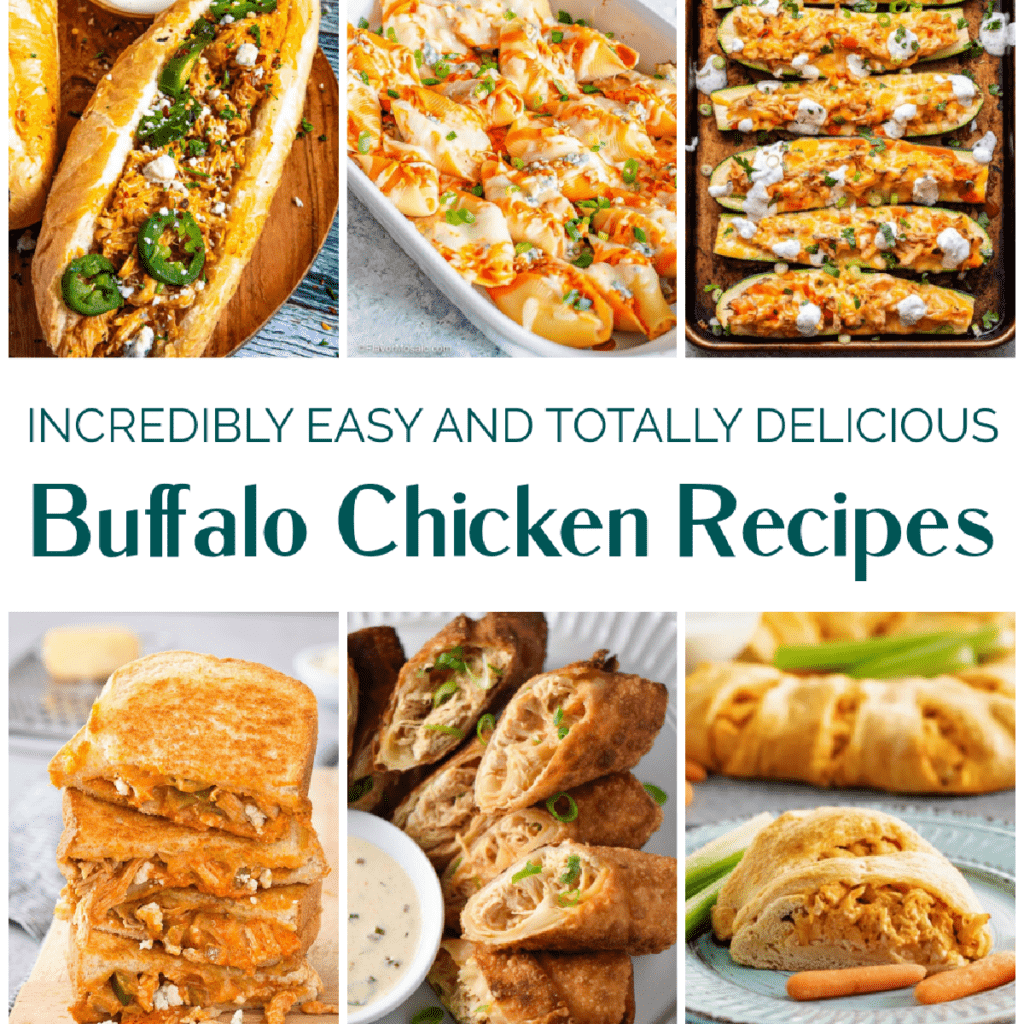 Buffalo Chicken Recipes collage image with text.