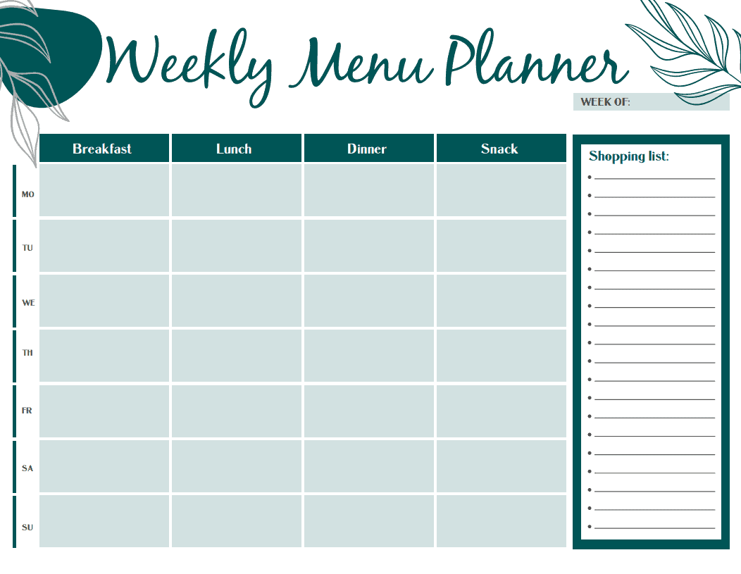 Printable weekly menu planner