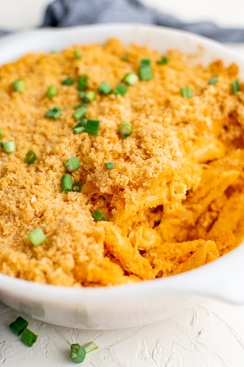 Close up of Buffalo Chicken Pasta from Boulder Locavore.