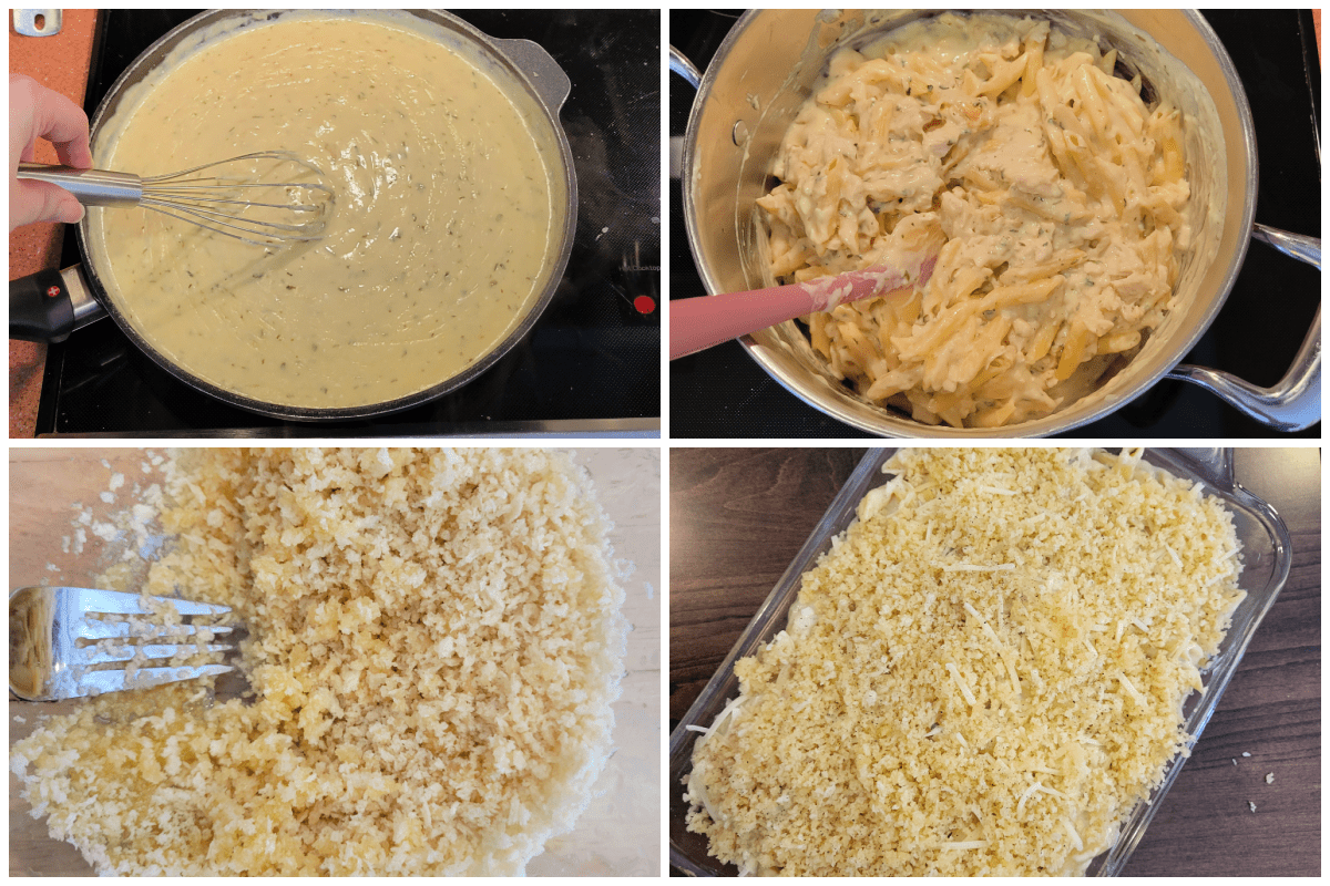 Collage image of how to make Chicken Pasta Bake.