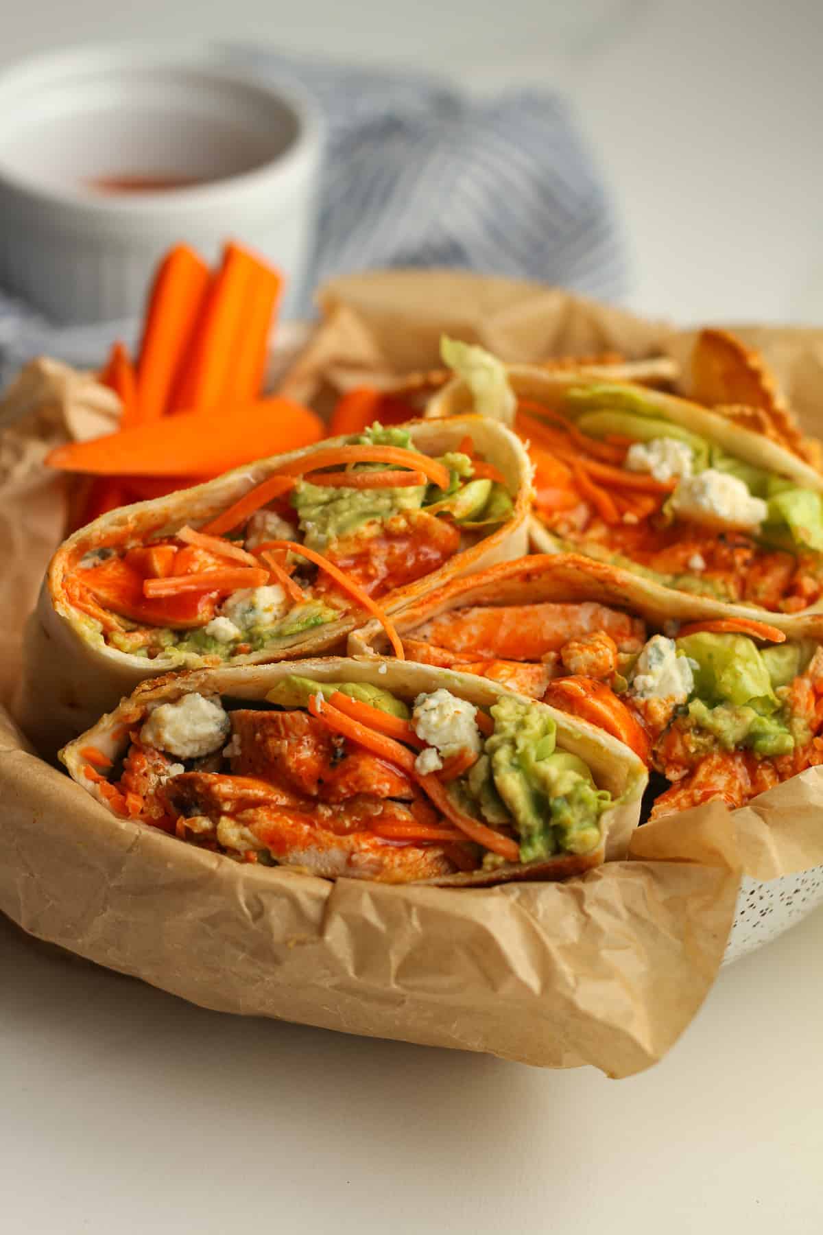 Close up of Grilled Buffalo Chicken Wraps from Sue Bee Homemaker.