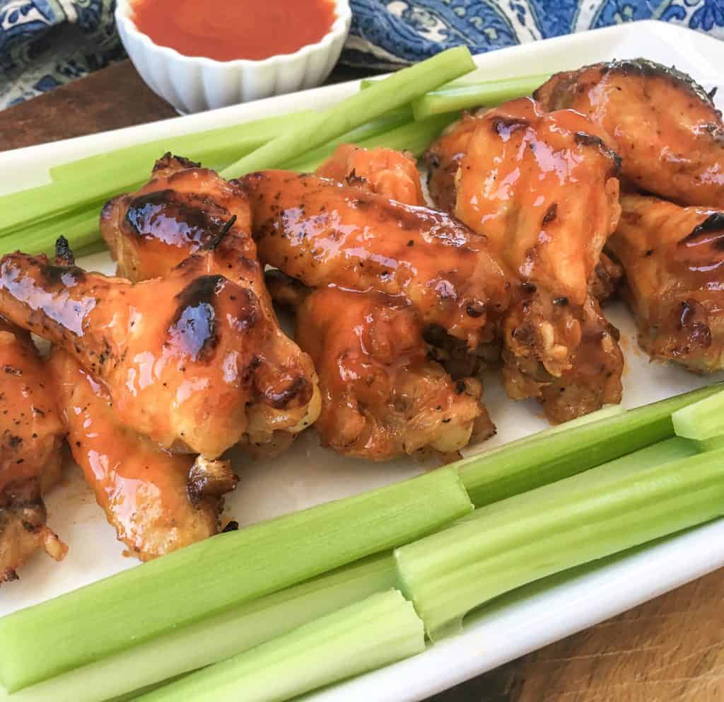Close up of buffalo chicken wings.