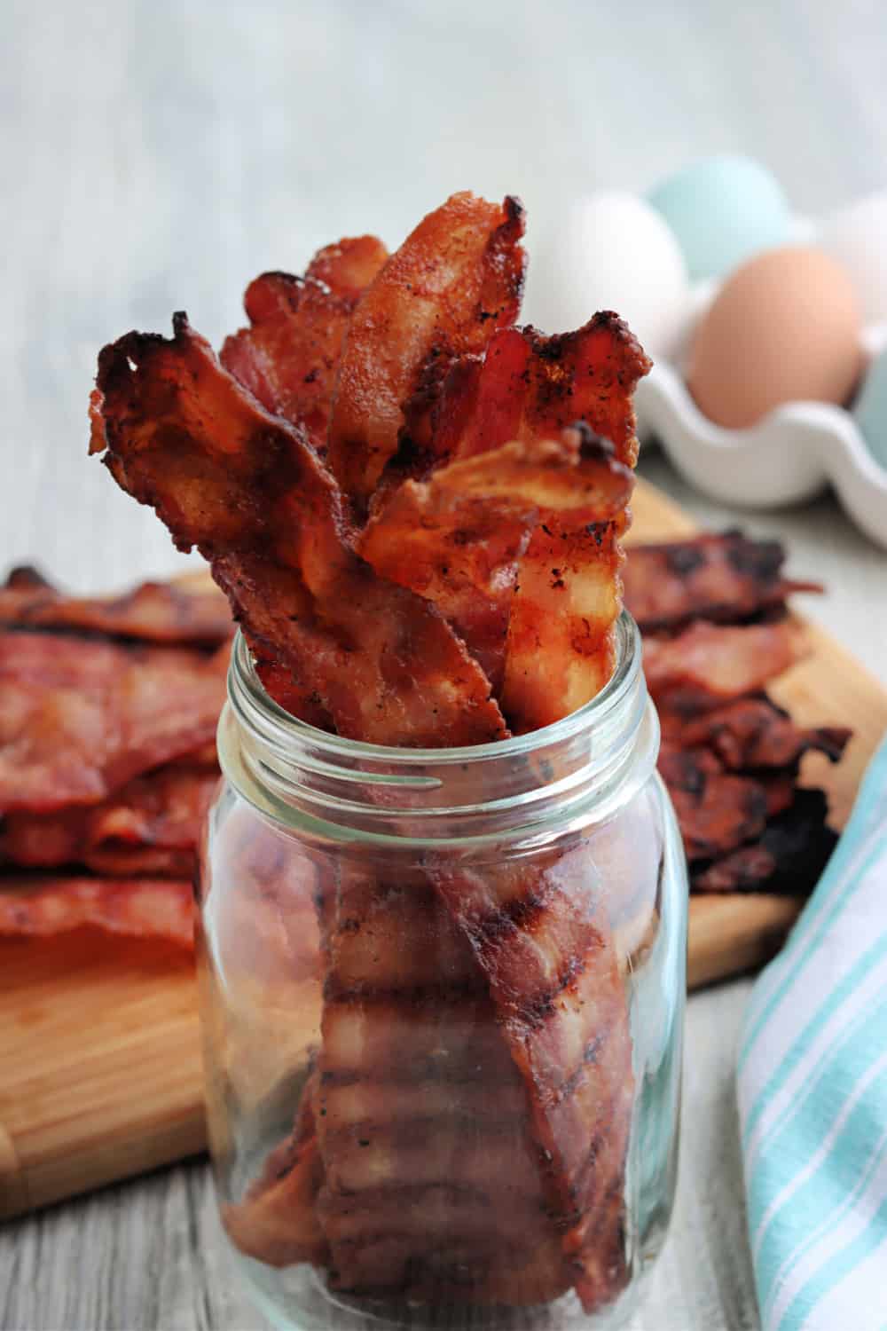 Grilled Bacon in a mason jar.