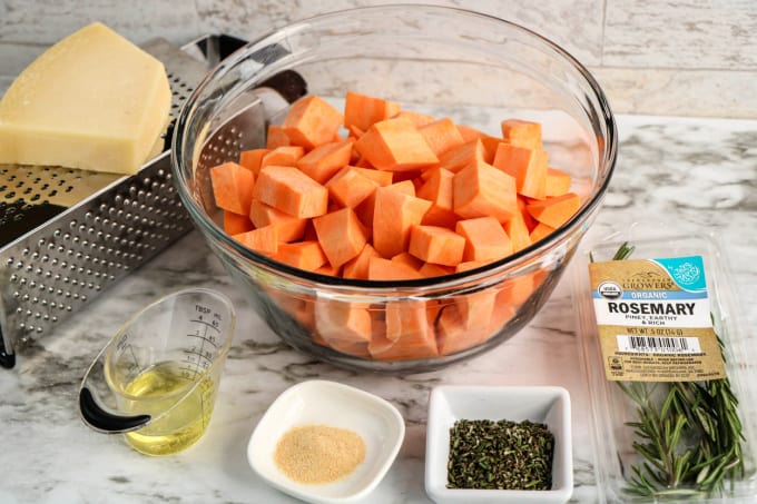 Ingredients to make roasted sweet potatoes.