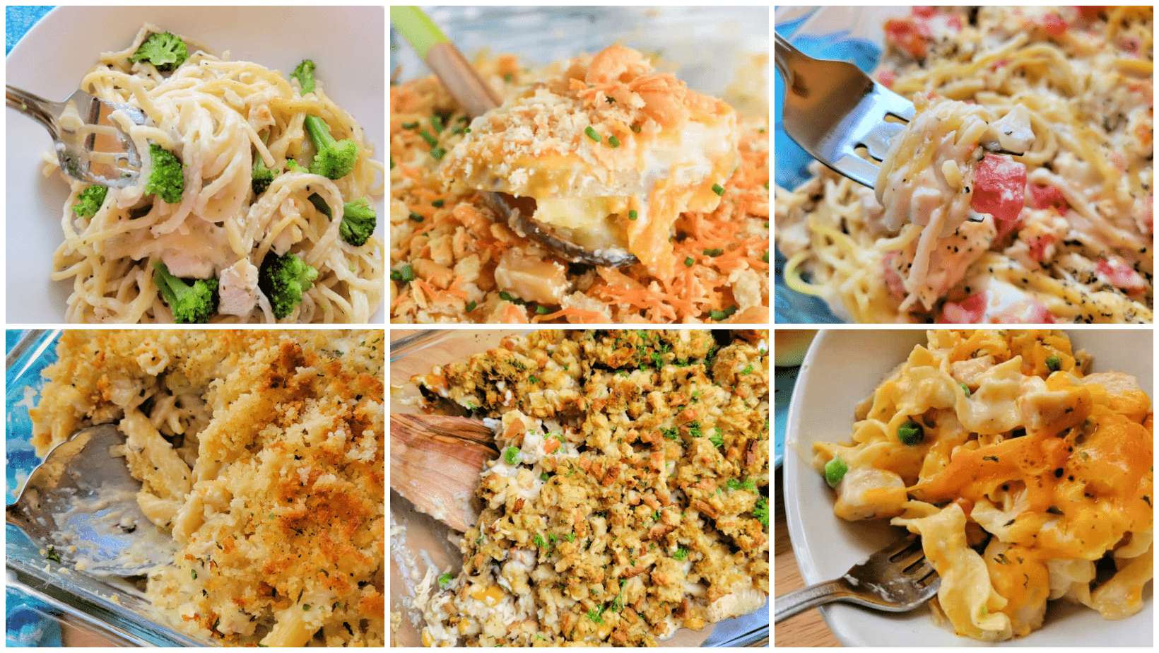 Collage of six chicken casserole recipes.
