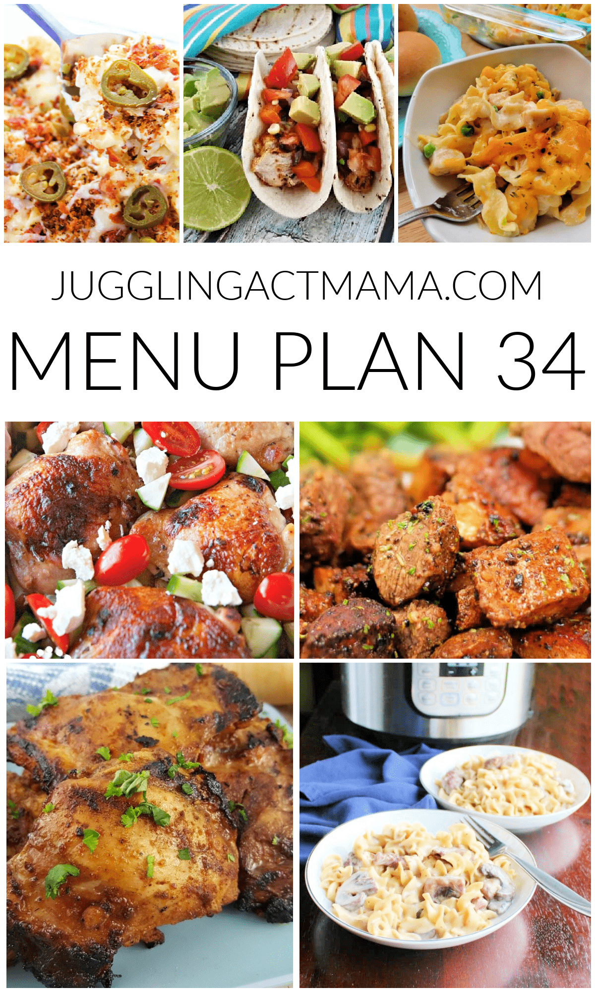 Collage with text overlay for menu plan 34.