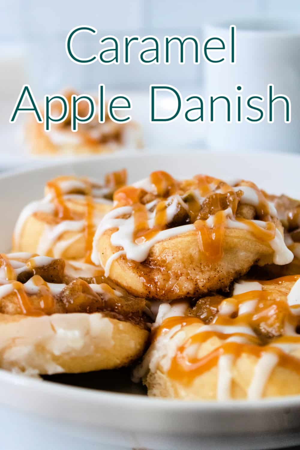 Caramel Apple Danish pilled in a serving dish.