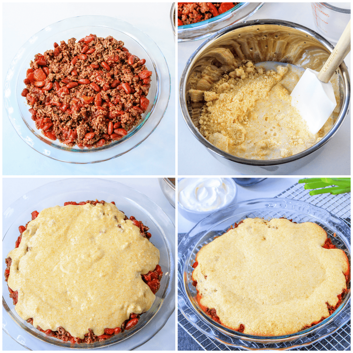 Collage image showing how to make Chili Pot Pie.