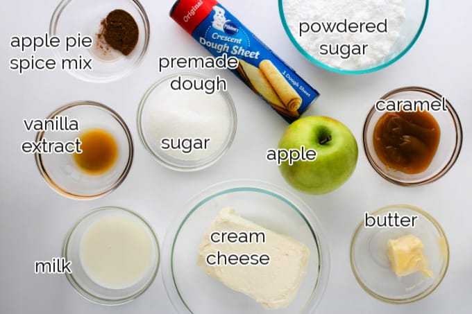 Close up of ingredients for apple danishes.