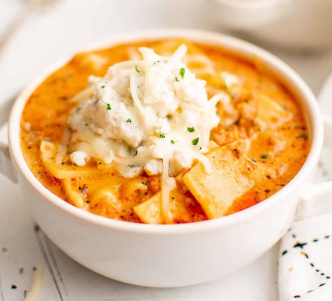 Instant Pot Lasagna Soup in a bowl.