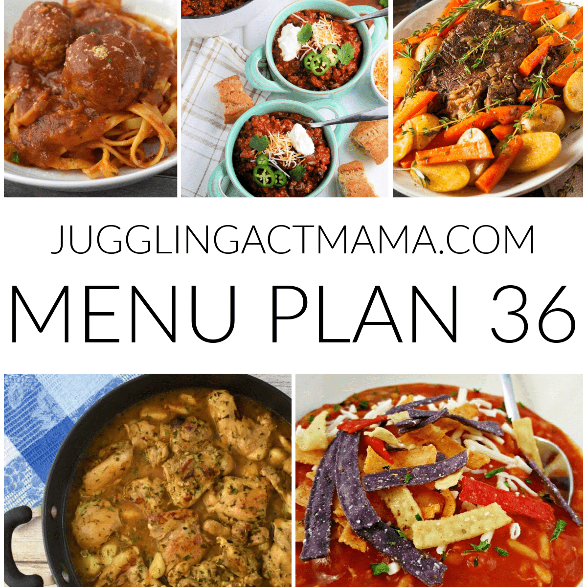 Square collage with text overlay for weekly meal plan 36.