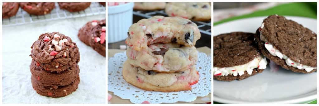 Collage of mint and Peppermint Christmas cookies.