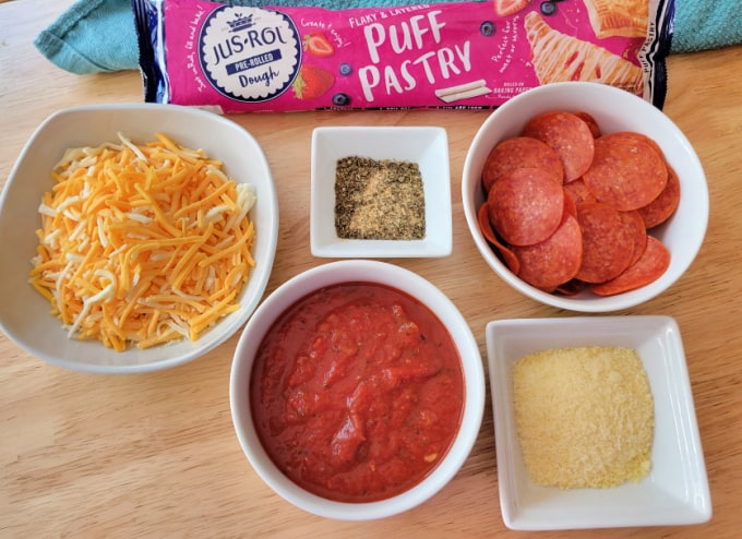 Top down view of Pizza Pocket Ingredients.