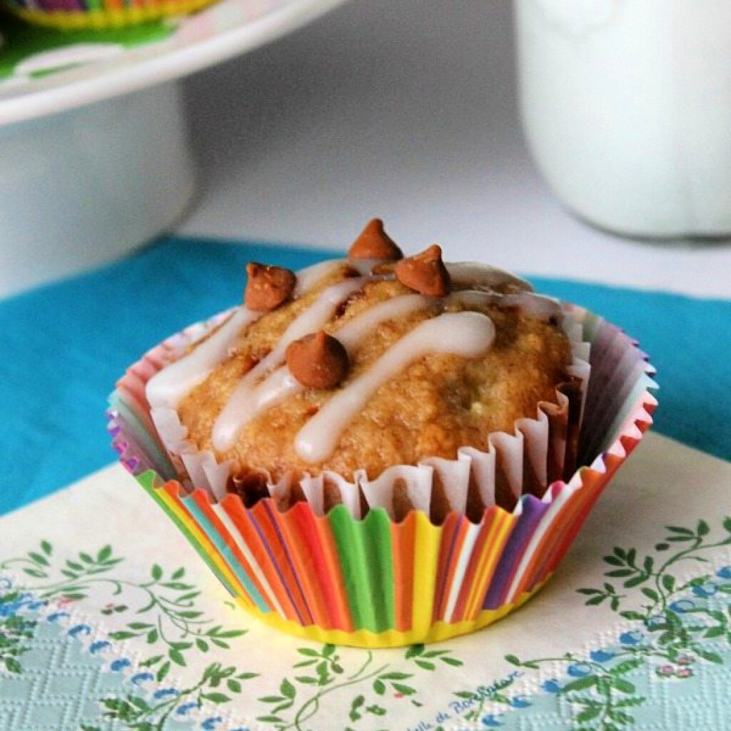 Close up of a Cinnamon Banana Bread Muffin on a napkin.