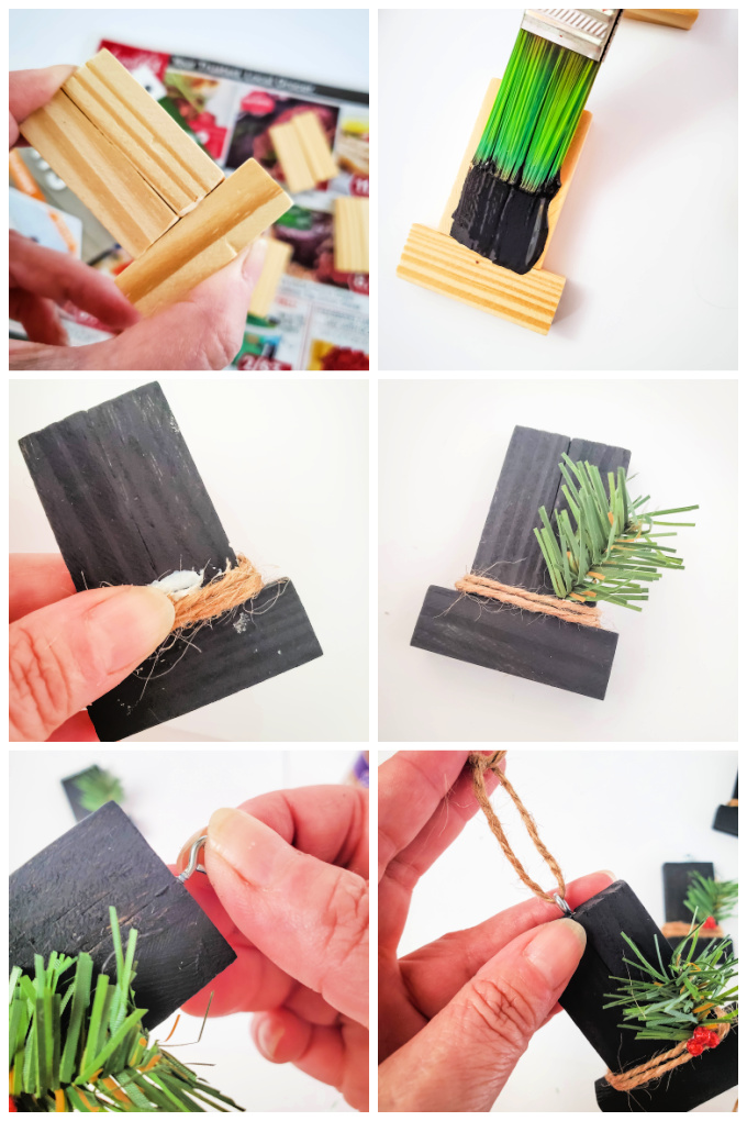 Step-by-step collage showing How to Make Snowman Hat Ornaments.