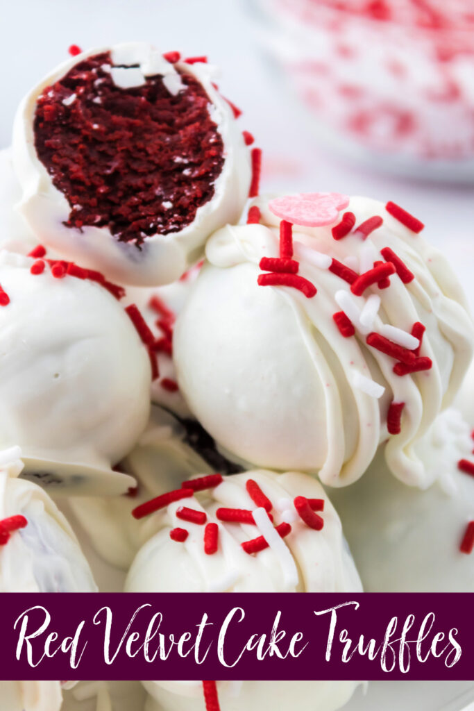 Close up of Red Velvet Cake Balls with sprinkes.