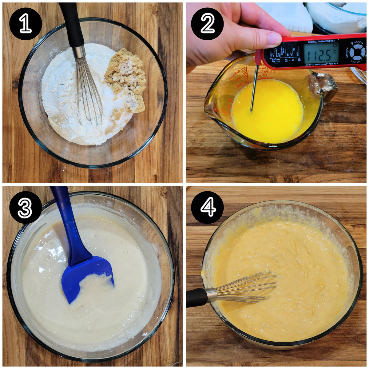 Collage of how to make sweet potato rolls steps 1-4.