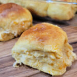 Close up of a sweet potato roll.
