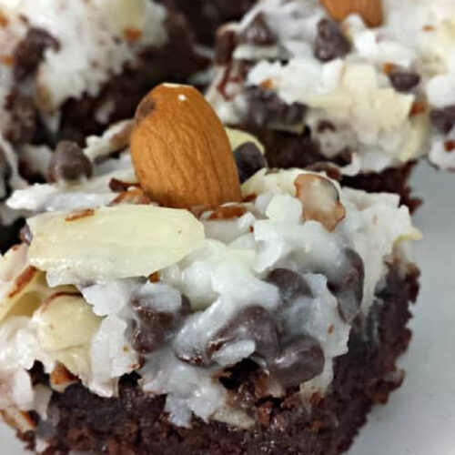 Close up of Almond Joy Brownies.