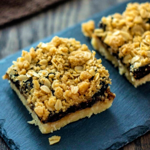 Close up of Oatmeal Fig Bars on a tray.