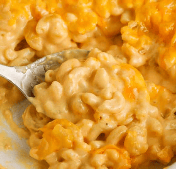 Close up of make ahead mac and cheese.