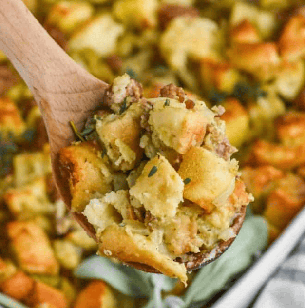 Close up of Make Ahead Stuffing.