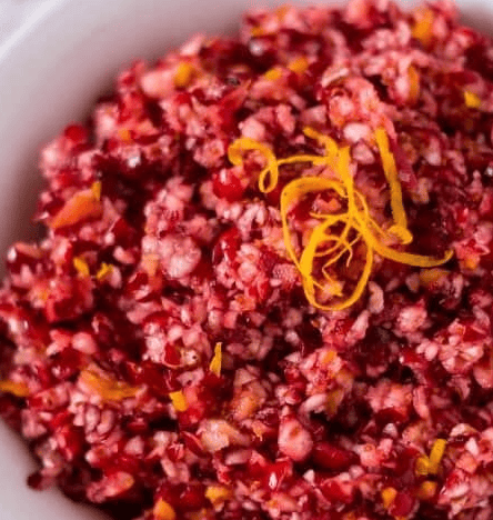 Close up of make ahead cranberry orange relish.