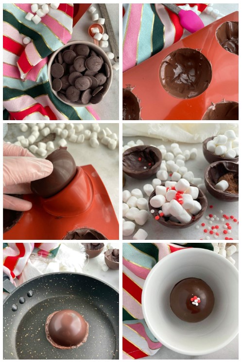 How to Make Hot Cocoa Bombs step by step collage image.