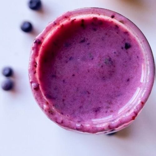 Top down view of a Blueberry Smoothie.