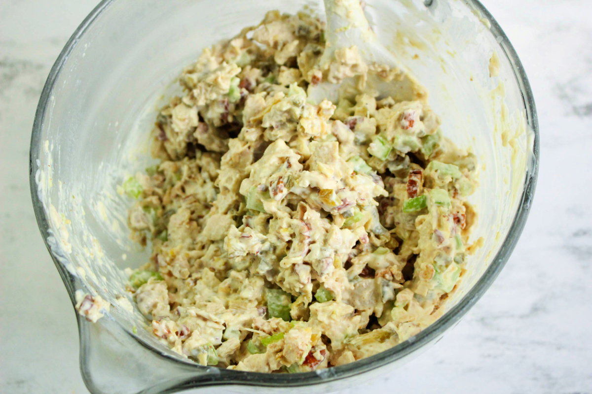 Close up of Rotisserie Chicken Salad in a bowl.