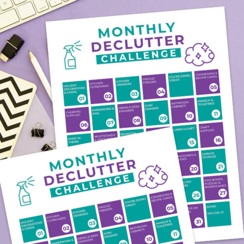 January Declutter Challenge Printable flatlay.