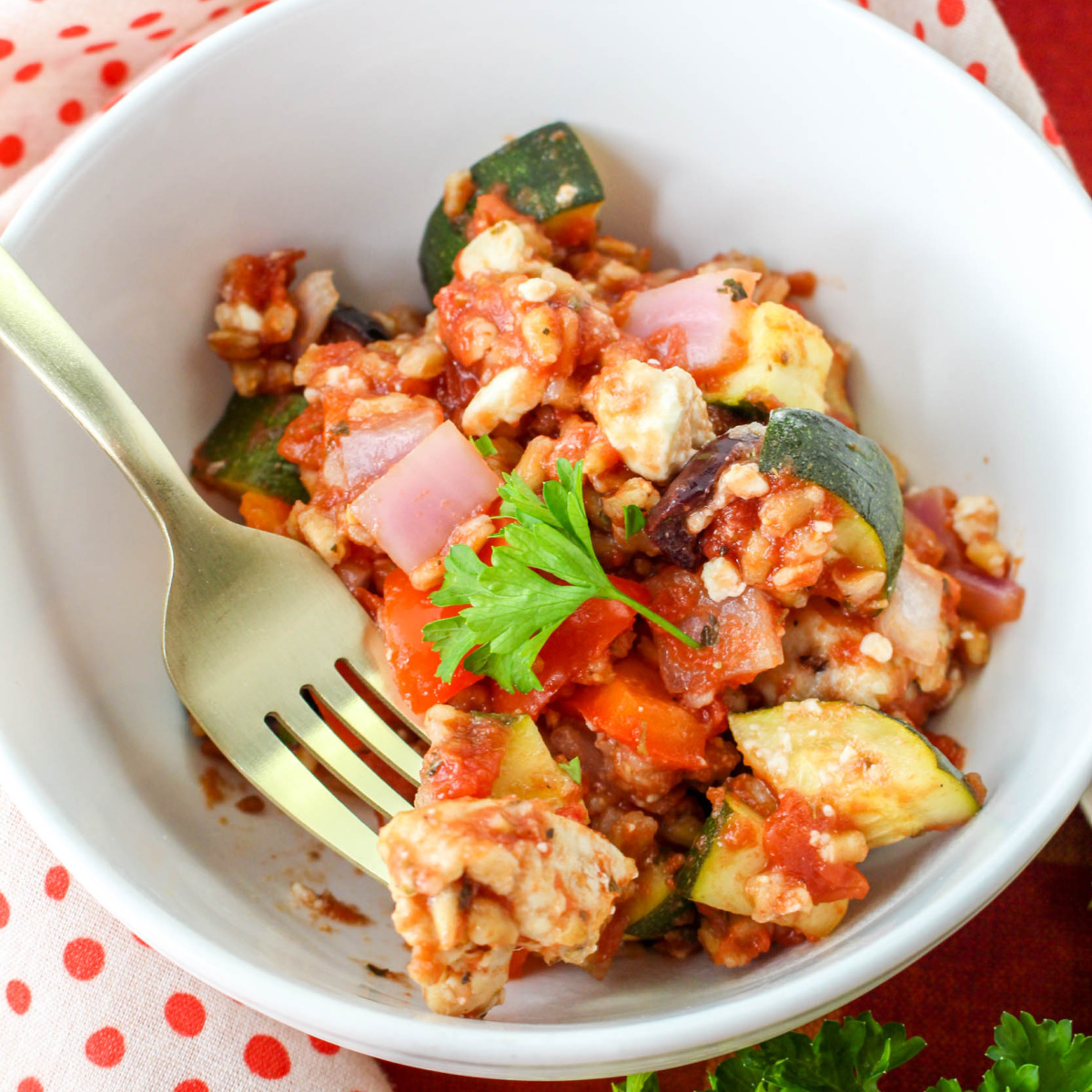 Close up of Mediterranean Chicken Casserole.