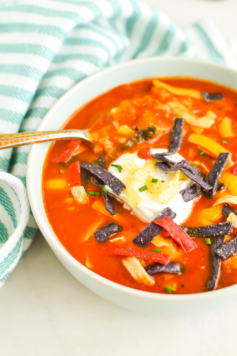 Close up of Chicken Tortilla Soup in a bowl.