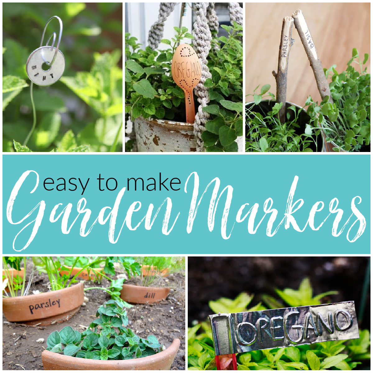 Easy to Make Garden Markers square collage with text overlay.