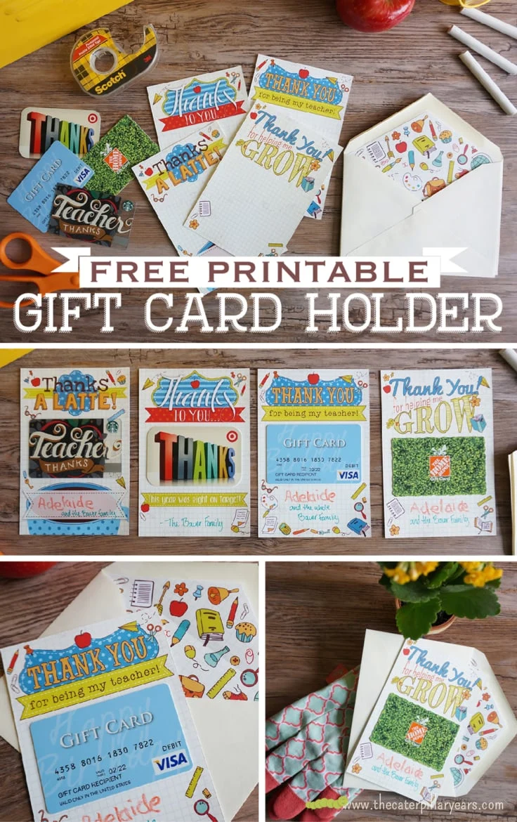Printable gift card holders collage.