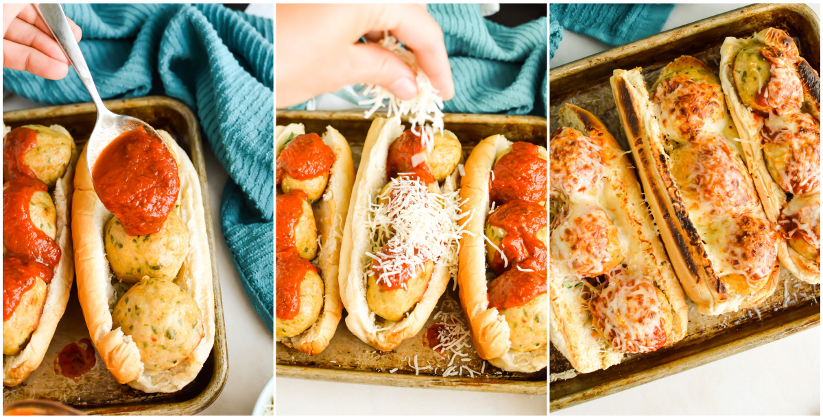 How to Make Chicken Meatball Subs collage image.