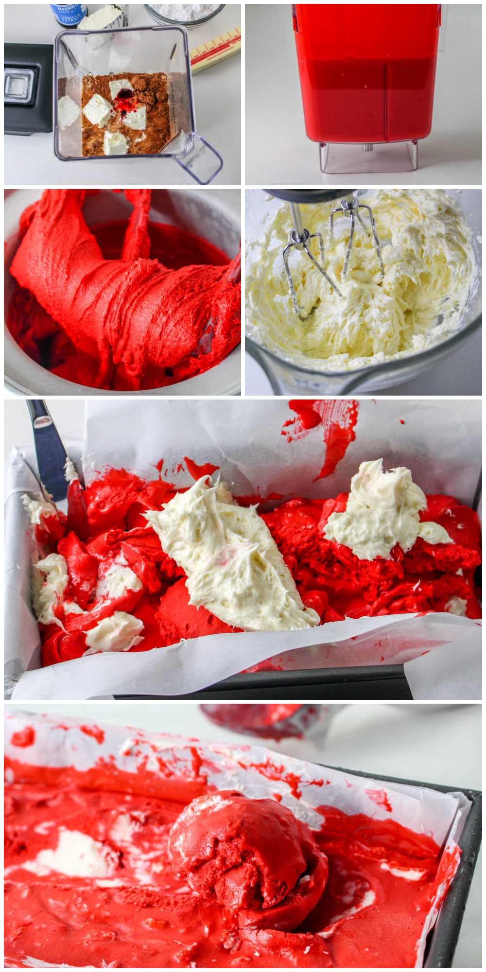 Step-by-step collage image of How to Make Red Velvet Ice Cream.